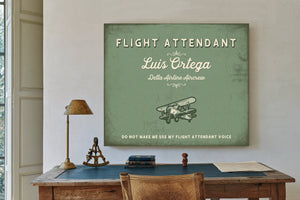 Personalized Flight Attendant Sign, Do Not Make Me Use My Flight Attendant Voice, Sage & Forest, image 2