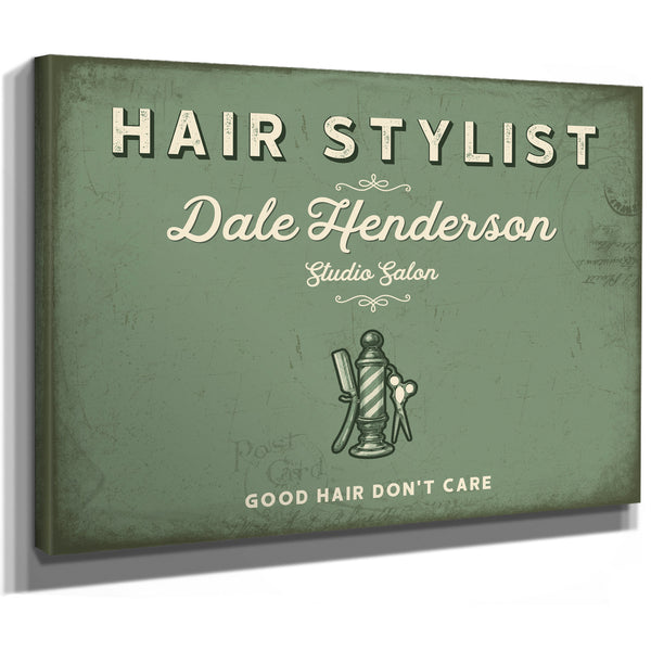Personalized Hair Stylist Sign, Good Hair Don't Care, Sage & Forest, image 8