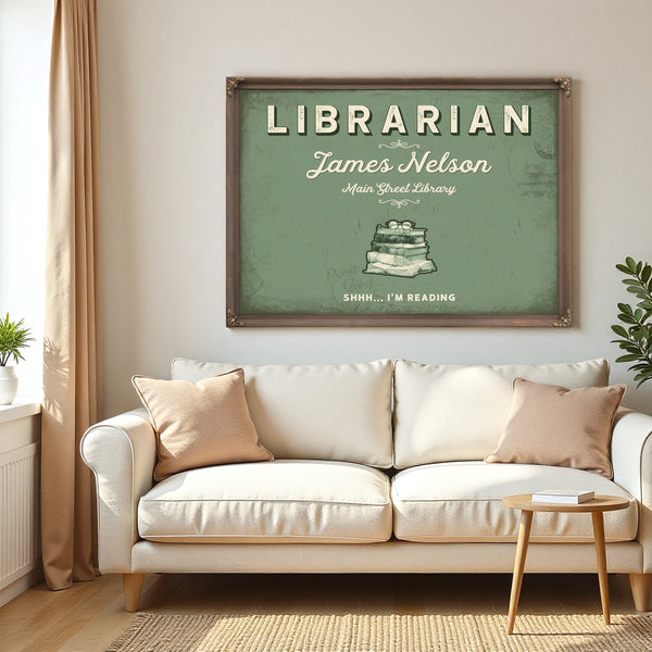 Personalized Librarian Sign, Shhh... I'm Reading, Sage & Forest, image 5