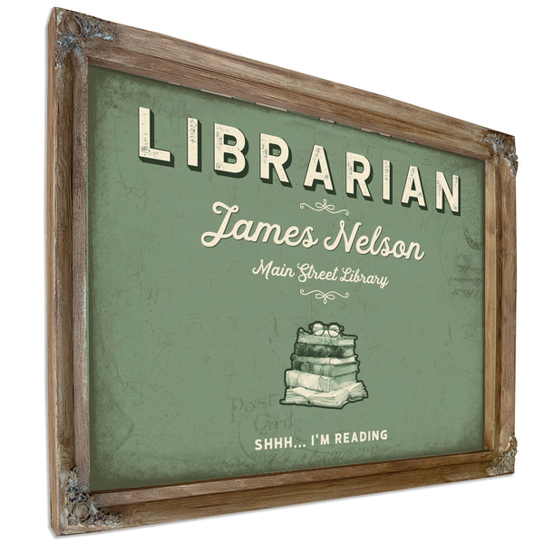 Personalized Librarian Sign, Shhh... I'm Reading, Sage & Forest, image 6