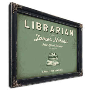 Personalized Librarian Sign, Shhh... I'm Reading, Sage & Forest, image 1