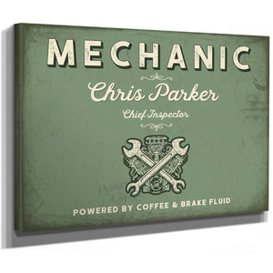 Personalized Mechanic Sign, Powered by Coffee & Brake Fluid, Sage & Forest, image 8