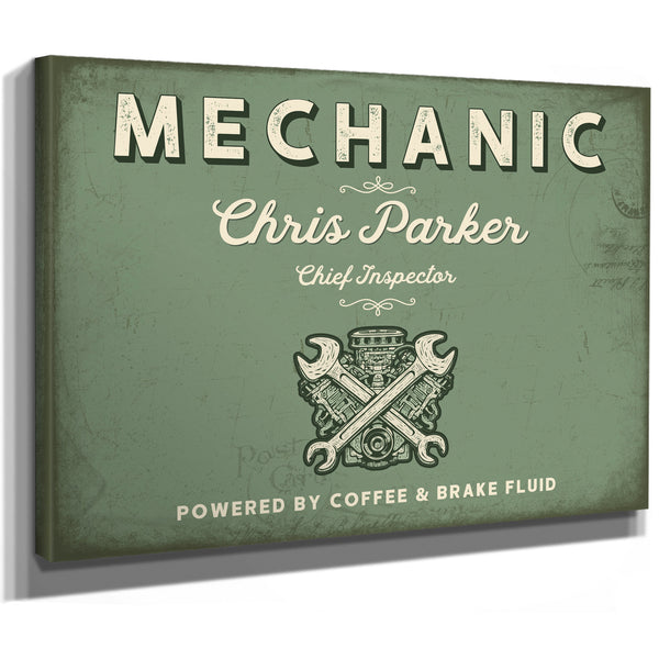 Personalized Mechanic Sign, Powered by Coffee & Brake Fluid, Sage & Forest, image 8