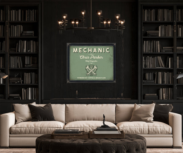 Personalized Mechanic Sign, Powered by Coffee & Brake Fluid, Sage & Forest, image 16