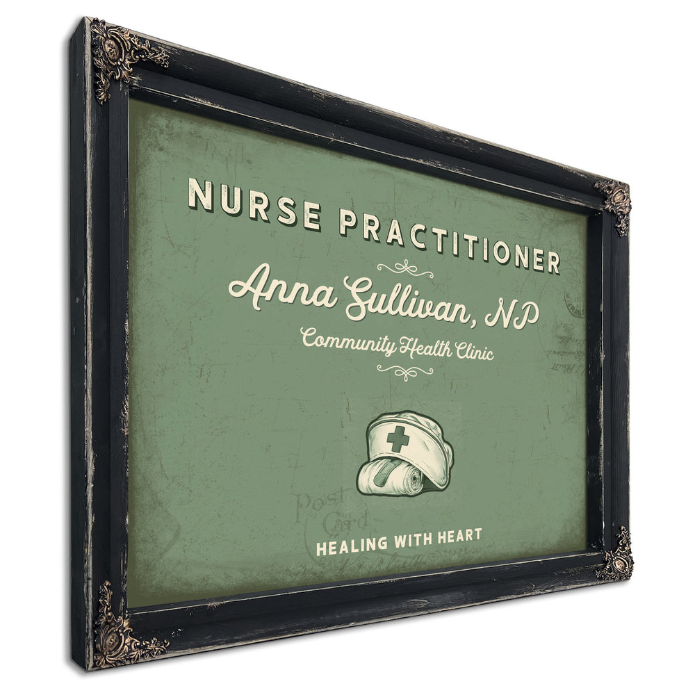 Personalized Nurse Practitioner Sign, Healing With Heart, Sage & Forest, image 1