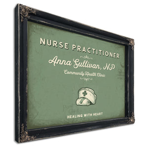 Personalized Nurse Practitioner Sign, Healing With Heart, Sage & Forest, image 1