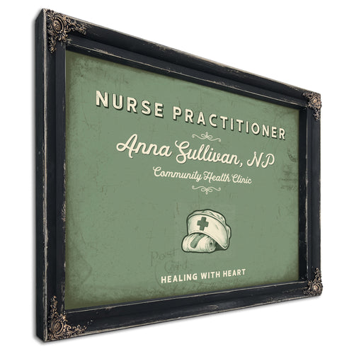 Personalized Nurse Practitioner Sign, Healing With Heart, Sage & Forest, image 1