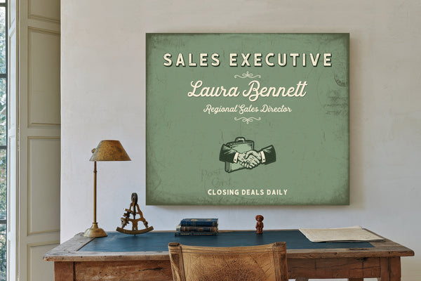 Personalized Sales Executive Sign, Closing Deals Daily, Sage & Forest, image 2