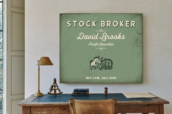 Personalized Stock Broker Sign, Buy Low, Sell High, Sage & Forest, image 2