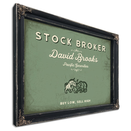 Personalized Stock Broker Sign, Buy Low, Sell High, Sage & Forest, image 1