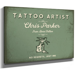 Personalized Tattoo Artist Sign, No Regrets, Just Ink, Sage & Forest, image 8