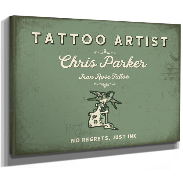 Personalized Tattoo Artist Sign, No Regrets, Just Ink, Sage & Forest, image 8