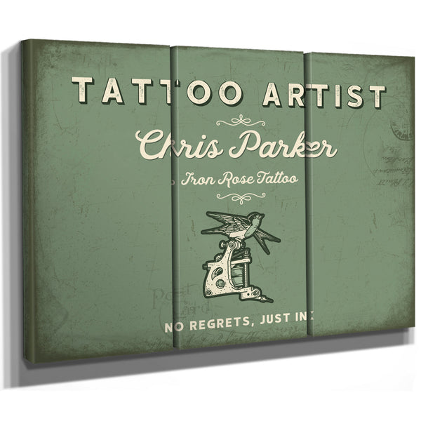Personalized Tattoo Artist Sign, No Regrets, Just Ink, Sage & Forest, image 14