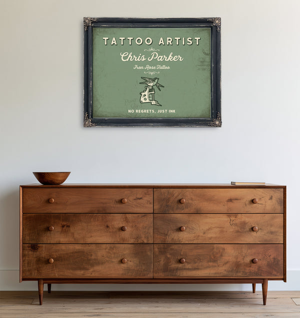 Personalized Tattoo Artist Sign, No Regrets, Just Ink, Sage & Forest, image 19