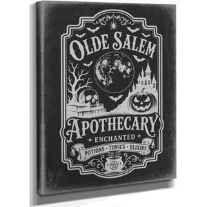 Olde Salem Apothecary Sign Halloween wall art, stretched canvas