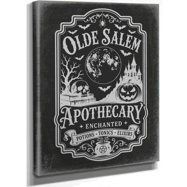 Olde Salem Apothecary Sign Halloween wall art, stretched canvas