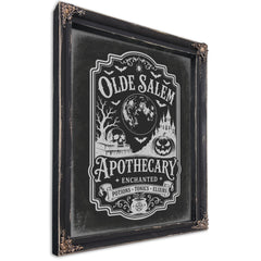 Olde Salem Apothecary Sign Halloween wall art, Ebony frame