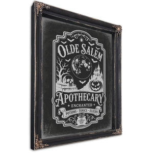 Olde Salem Apothecary Sign Halloween wall art, Ebony frame