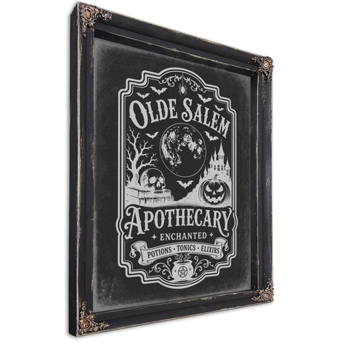 Olde Salem Apothecary Sign Halloween wall art, Ebony frame