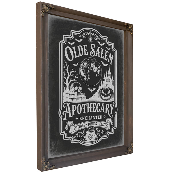 Olde Salem Apothecary Sign Halloween wall art, Bourbon frame