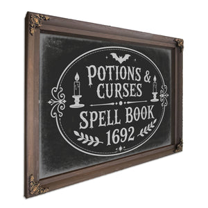 Potions and Curses Sign Halloween wall art, Bourbon frame