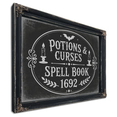 Potions and Curses Sign Halloween wall art, Ebony frame
