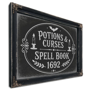 Potions and Curses Sign Halloween wall art, Ebony frame