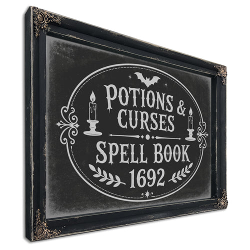 Potions and Curses Sign Halloween wall art, Ebony frame