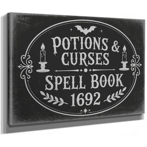 Potions and Curses Sign Halloween wall art, stretched canvas
