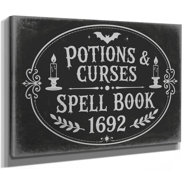 Potions and Curses Sign Halloween wall art, stretched canvas