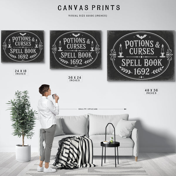 Potions and Curses Sign Halloween wall art in a styled room