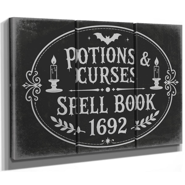 Potions and Curses Sign Halloween wall art in a styled room