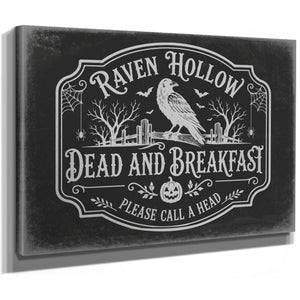 Raven Hollow Dead and Breakfast Sign Halloween wall art, stretched canvas