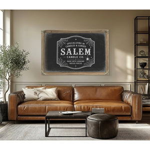 Salem Candle Co Sign Halloween wall art in a styled room