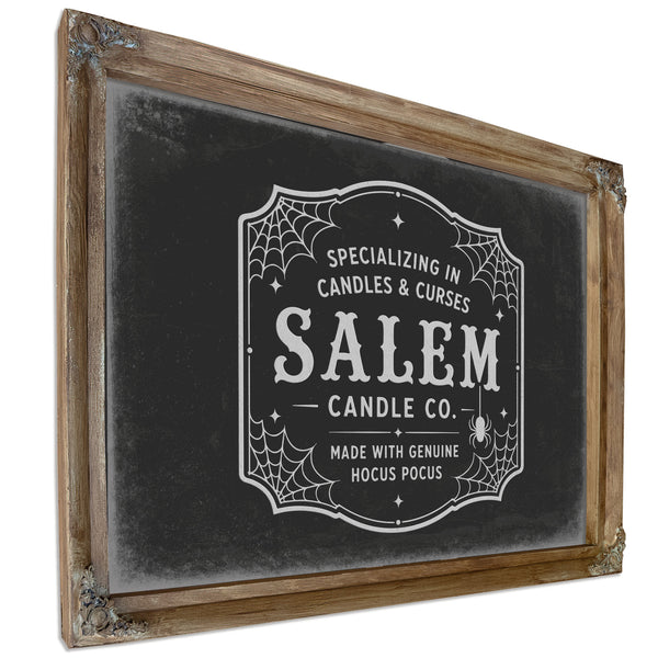 Salem Candle Co Sign Halloween wall art, Verdigris frame