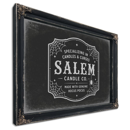Salem Candle Co Sign Halloween wall art, Ebony frame