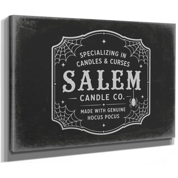 Salem Candle Co Sign Halloween wall art, stretched canvas