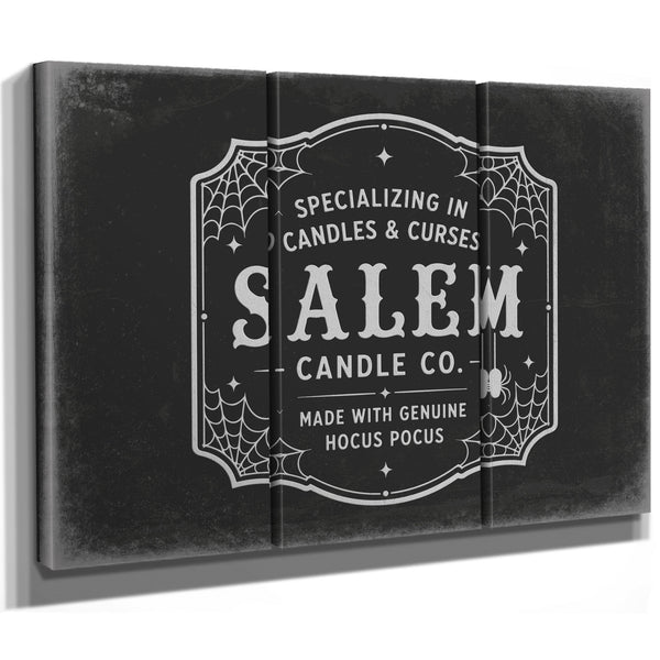Salem Candle Co Sign Halloween wall art in a styled room