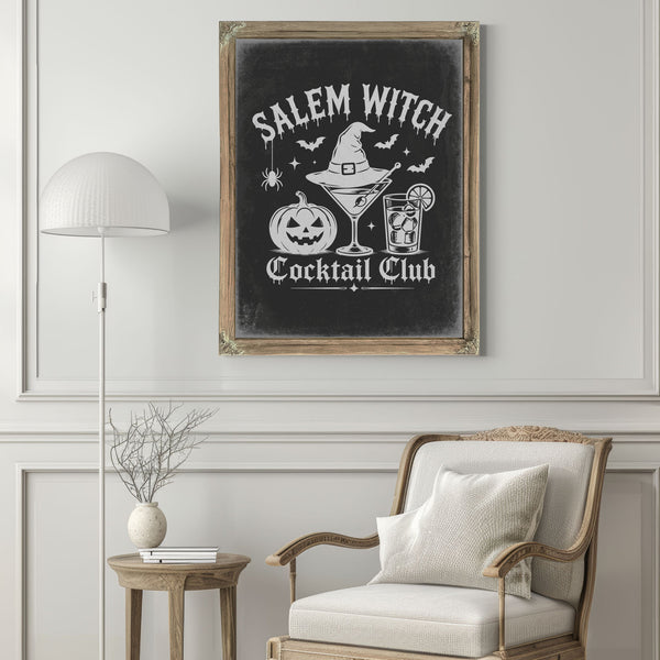 Salem Witch Sign Halloween wall art in a styled room