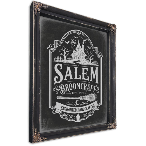 Salem Massachusetts Sign Halloween wall art, Ebony frame