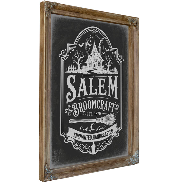 Salem Massachusetts Sign Halloween wall art, Verdigris frame