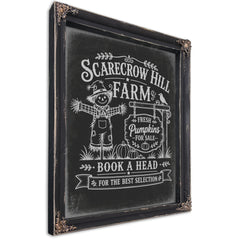 Scarecrow Hill Farm Sign Halloween wall art, Ebony frame