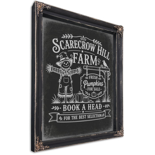 Scarecrow Hill Farm Sign Halloween wall art, Ebony frame
