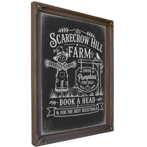 Scarecrow Hill Farm Sign Halloween wall art, Bourbon frame