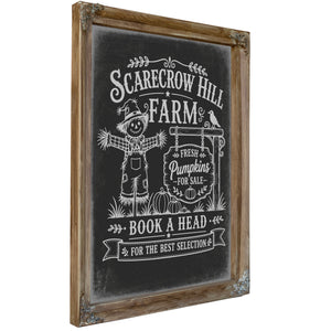 Scarecrow Hill Farm Sign Halloween wall art, Verdigris frame