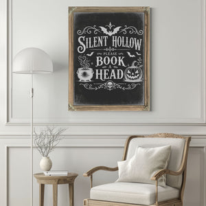 Silent Hollow Sign Halloween wall art in a styled room