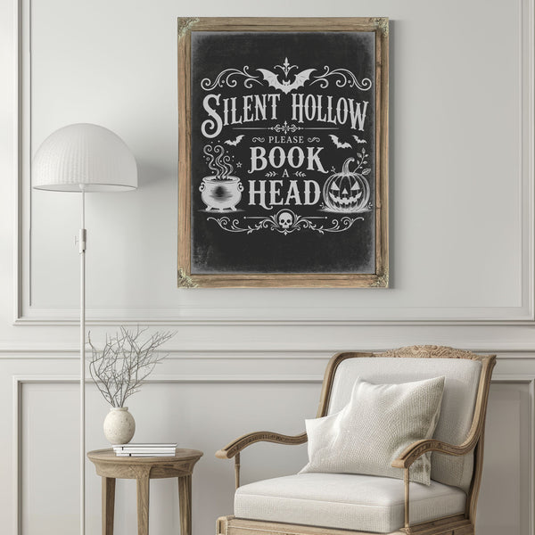 Silent Hollow Sign Halloween wall art in a styled room