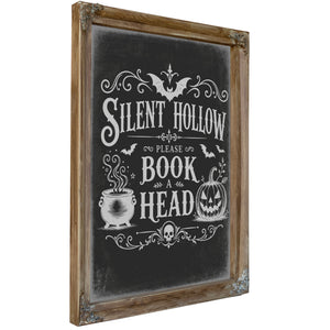 Silent Hollow Sign Halloween wall art, Verdigris frame