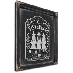 Sisterhood of Witches Sign Halloween wall art, Ebony frame