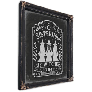Sisterhood of Witches Sign Halloween wall art, Ebony frame